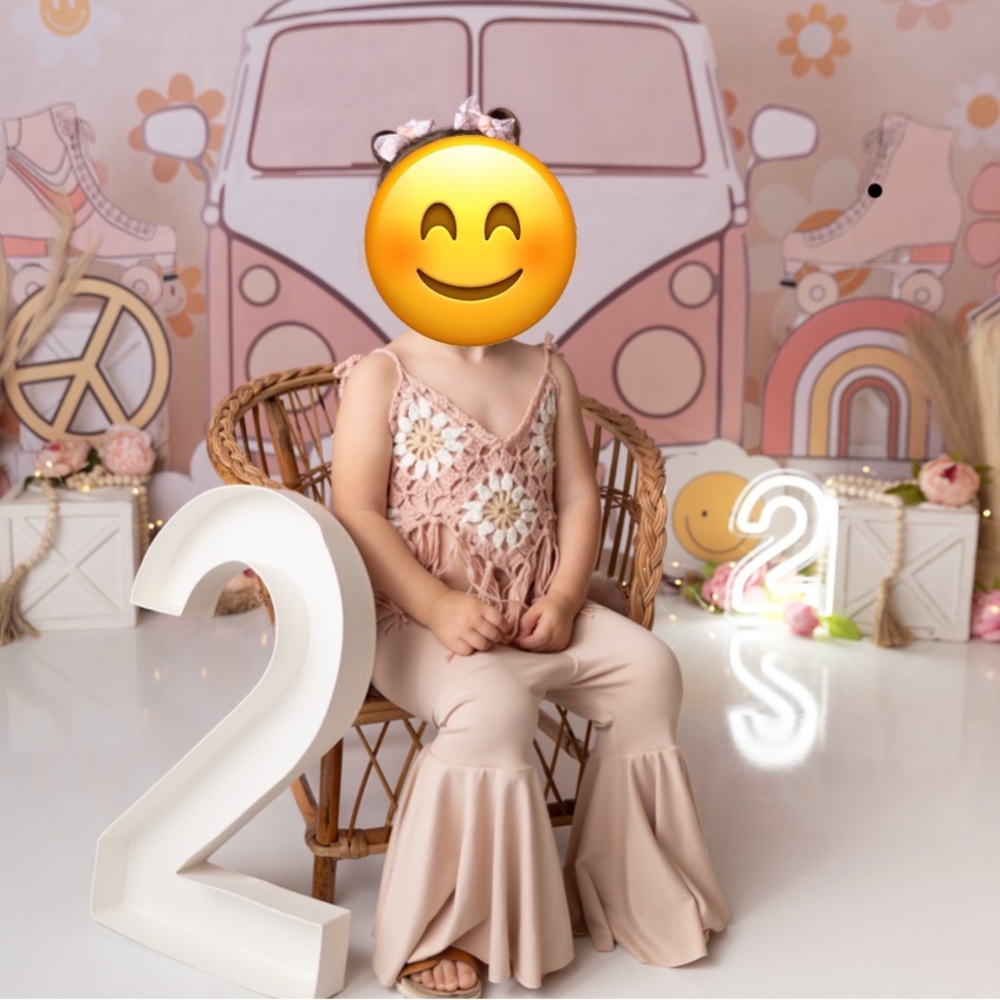 Mommy and my Adorable Beige Crochet top and flare pants for toddler